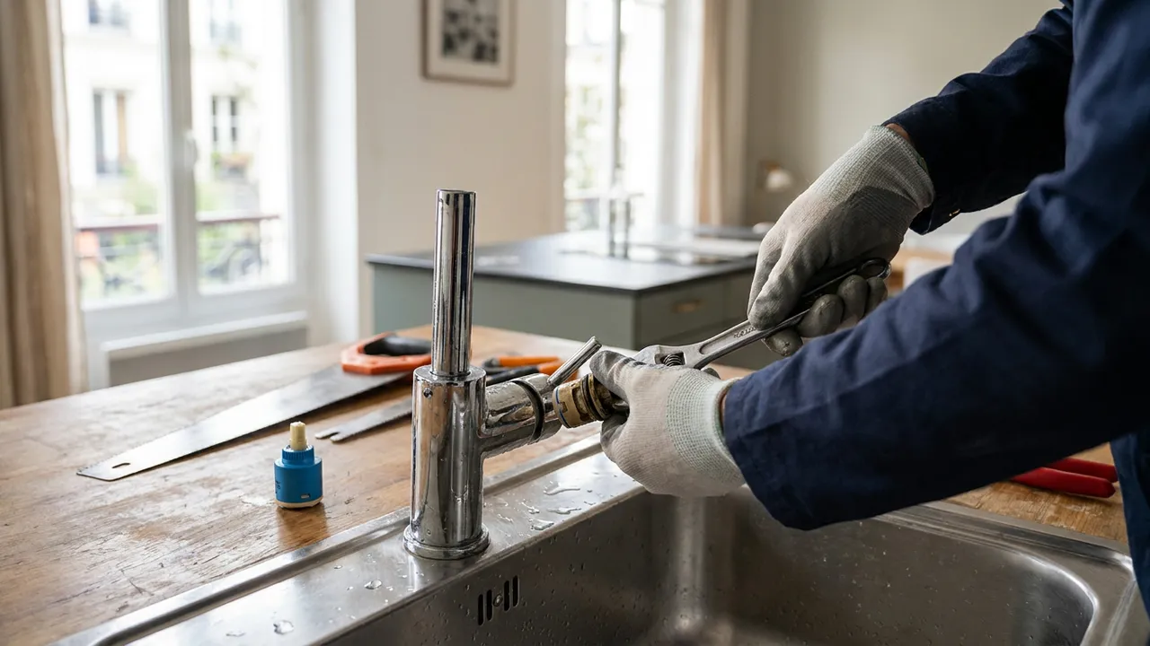 Remplacement de la cartouche d'un mitigeur de cuisine dans un logement de Bobigny