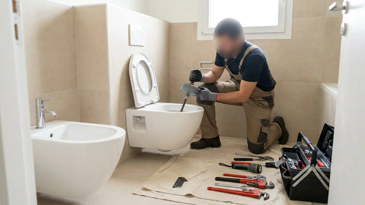 Débouchage de WC à la ventouse dans une salle de bains à Bobigny